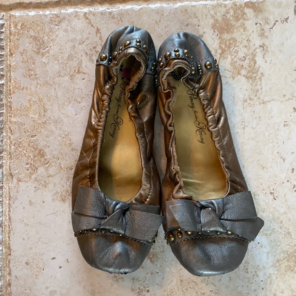 Ballet bow tie  flats 7.5 bronze and chrome with studs